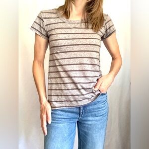 Striped Marled Gray Cap Sleeve Women's Top